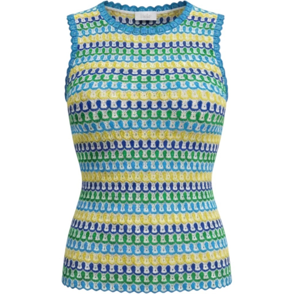NWT Jade by Johnny Was Nili Tank Top Crochet Knit Wavy Blue Green L18124-5 M